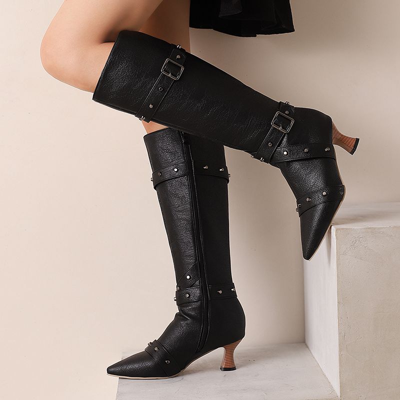 Vintage Fashion Style - Girseaby Ladies Knee Length Booties Pointed