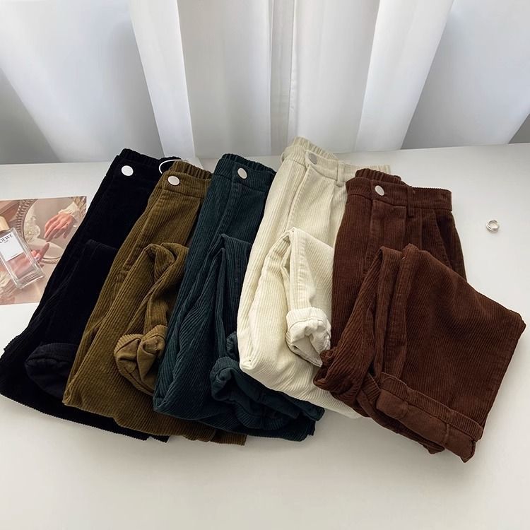 Retro Vintage Korean Fashion - Retro High Waist Corduroy Pants Women