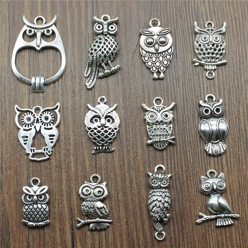 Vintage Fashion Words - 10pcs Charms Owl Antique Silver Color