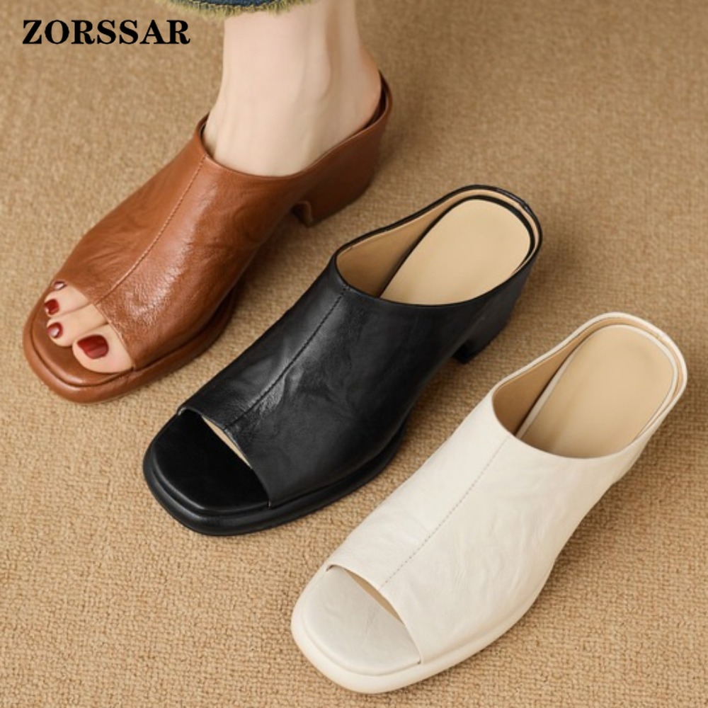 Vintage Fashion Wear - Women's Vintage Platform Chunky Heel Mules,