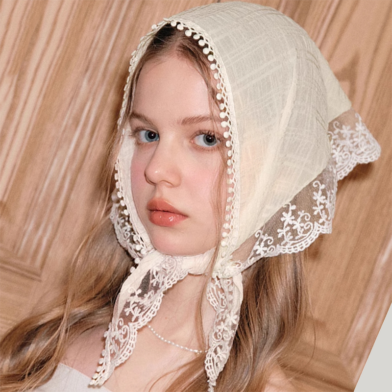 French Vintage Fashion - French Vintage Lace Triangle Hair Scarf