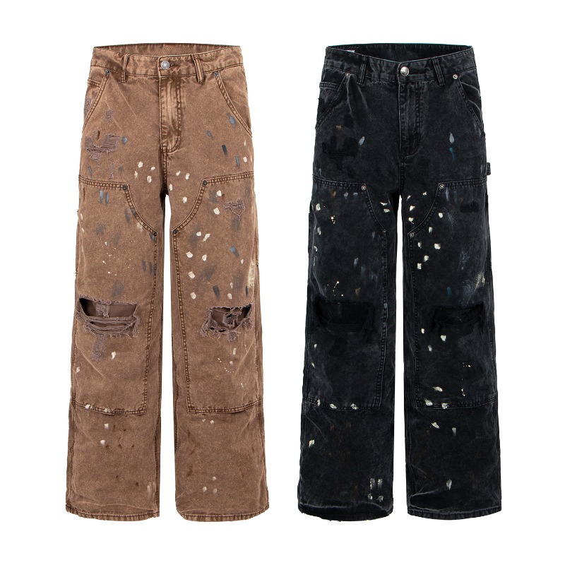 Retro Vintage Korean Fashion - American Retro High Street Ripped Wide