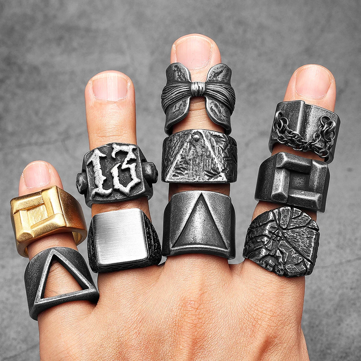 Retro Triangle Men Rings Stain - Vintage Fashion Newtown ulasan dan harga