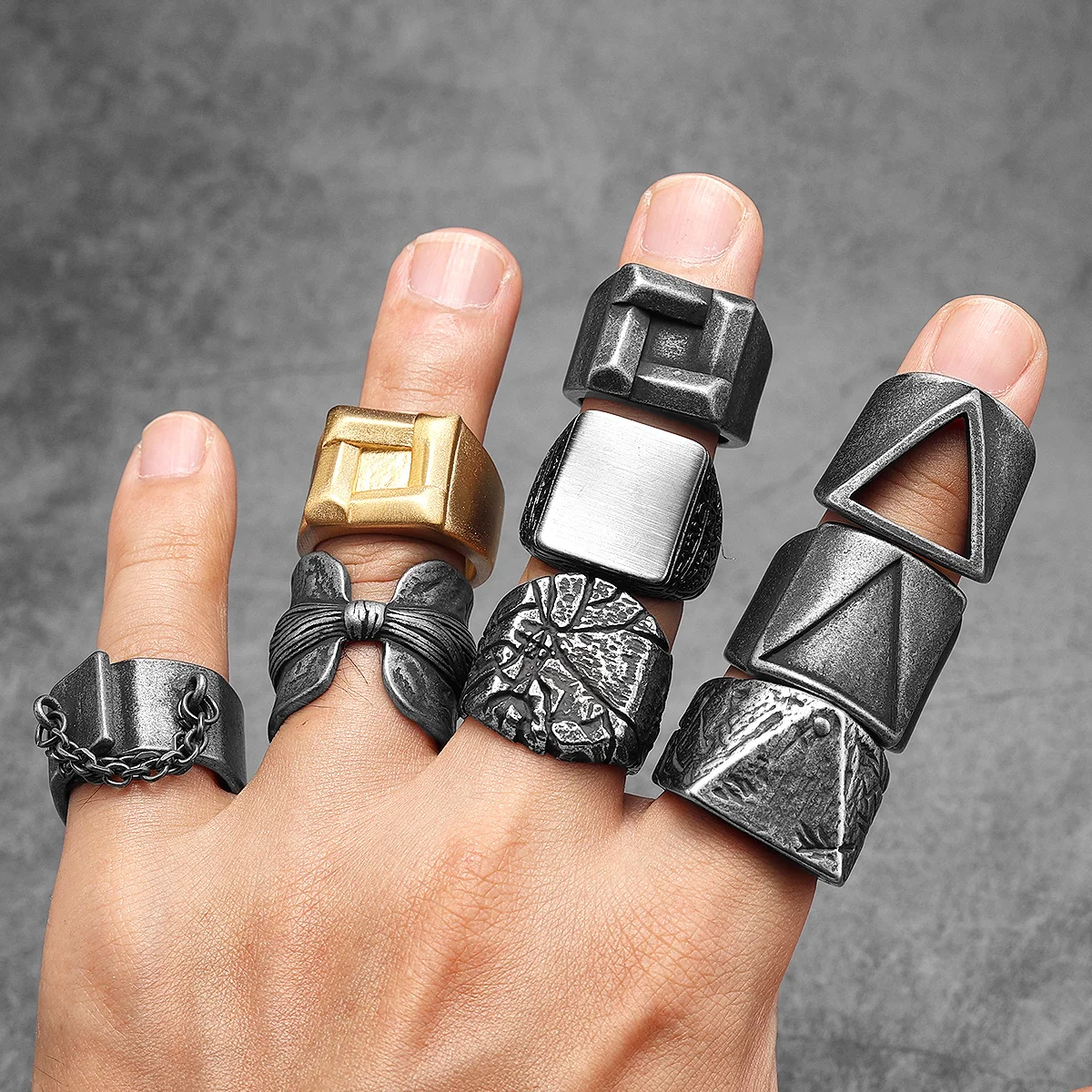 Retro Triangle Men Rings Stain - Vintage Fashion Newtown ulasan dan harga