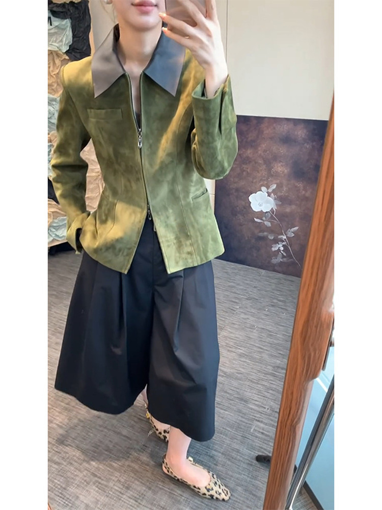 Retro Style Green Suede Jacket - Retro Vintage Korean Fashion ulasan dan harga