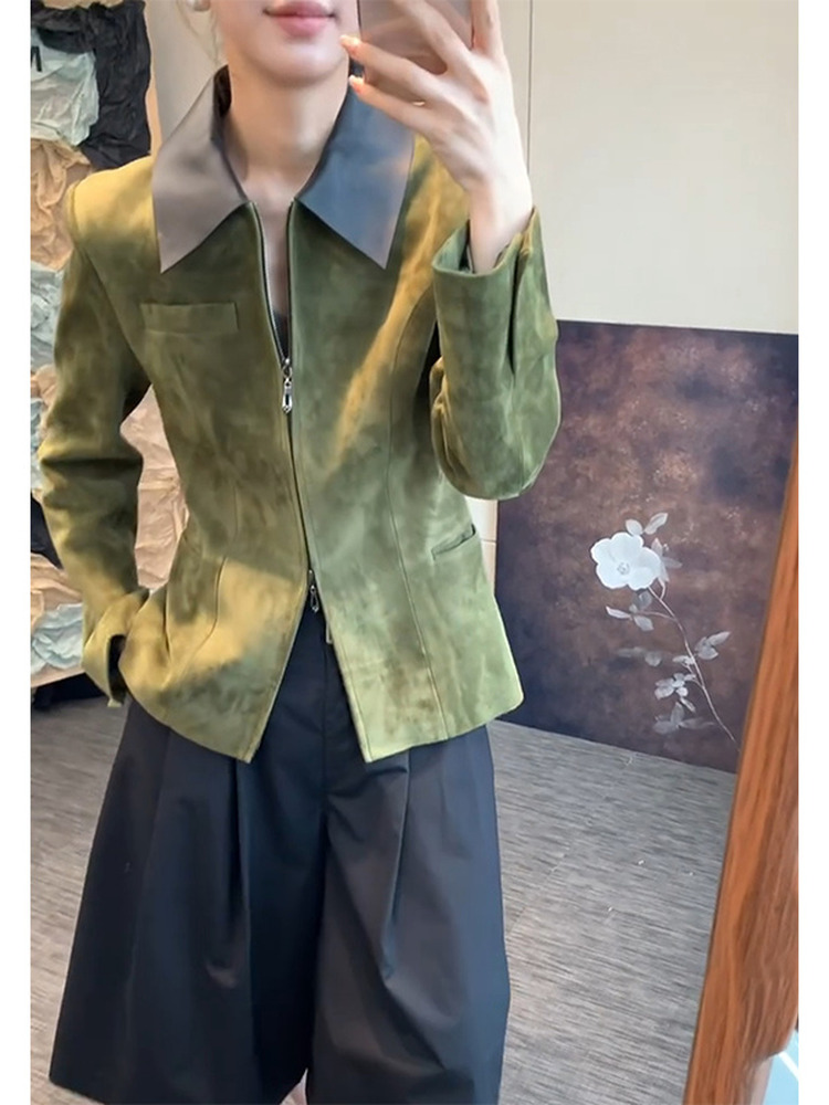 Retro Style Green Suede Jacket - Retro Vintage Korean Fashion ulasan dan harga