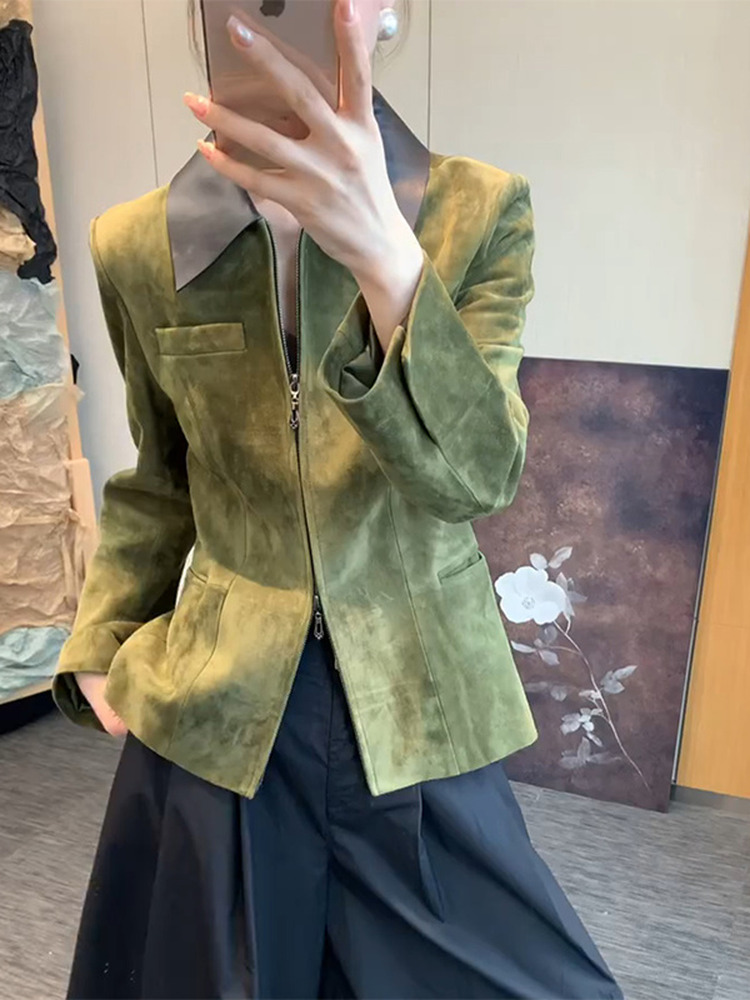 Retro Style Green Suede Jacket - Retro Vintage Korean Fashion ulasan dan harga