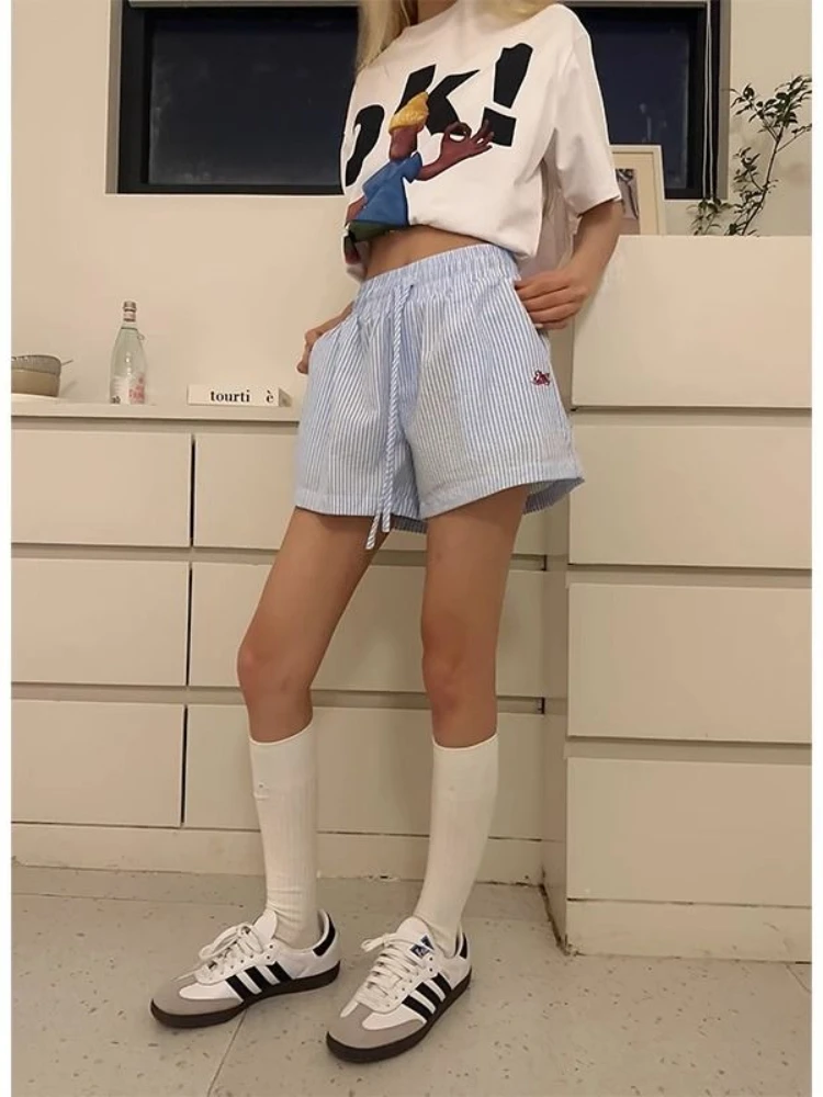 Y2k Striped Shorts Women Outwe - Retro Vintage Korean Fashion ulasan dan harga