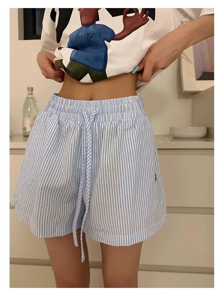 Y2k Striped Shorts Women Outwe - Retro Vintage Korean Fashion ulasan dan harga