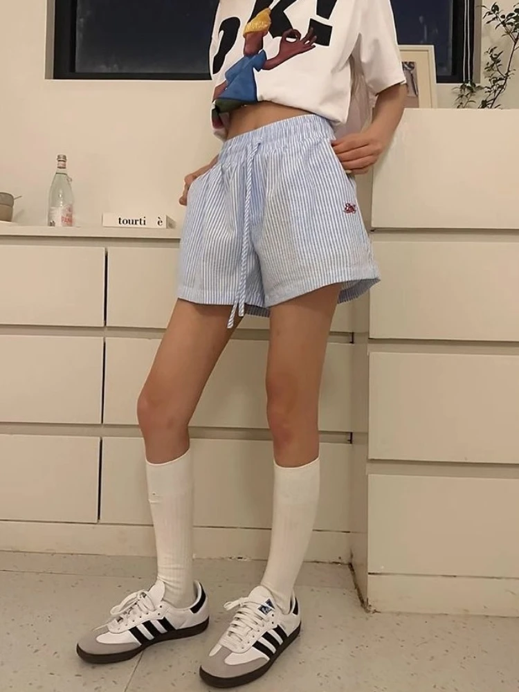 Y2k Striped Shorts Women Outwe - Retro Vintage Korean Fashion ulasan dan harga