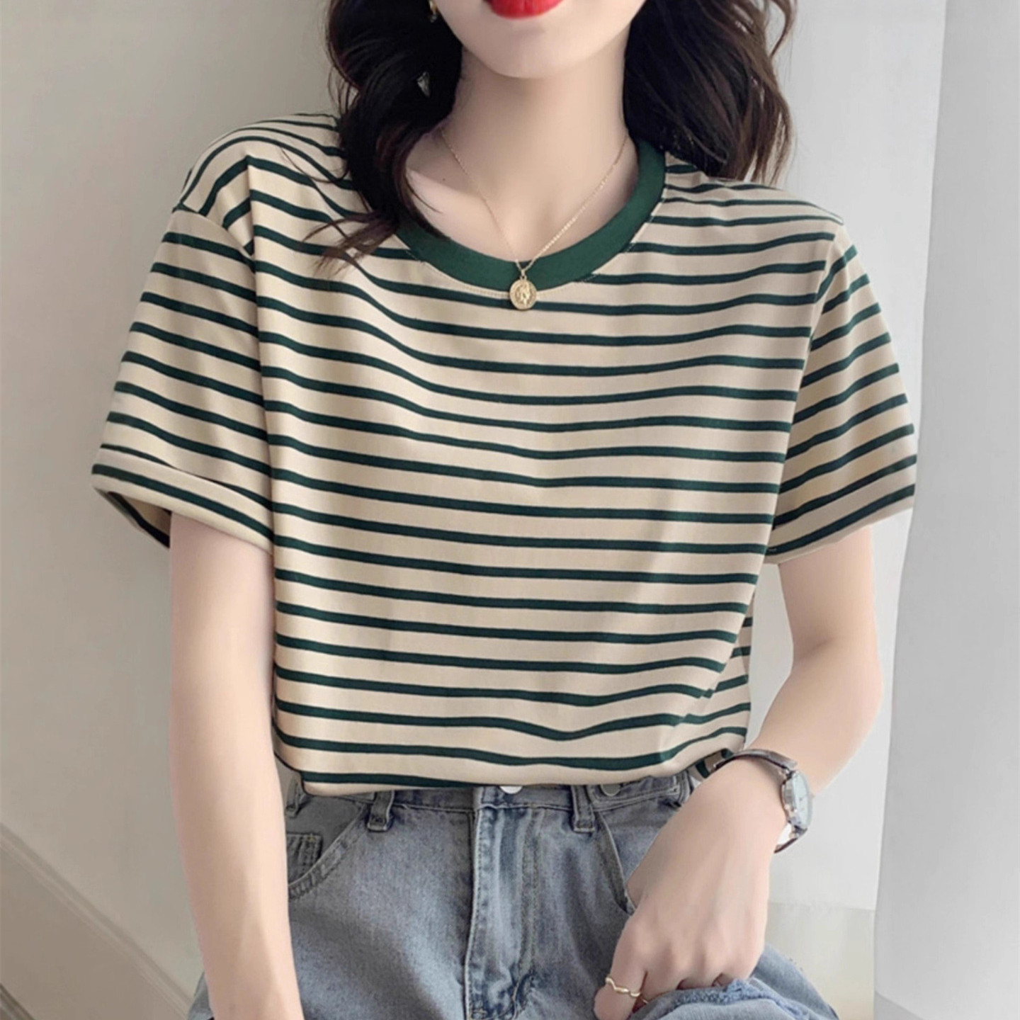 Vintage Striped T-shirt Women  - Retro Vintage Korean Fashion ulasan dan harga