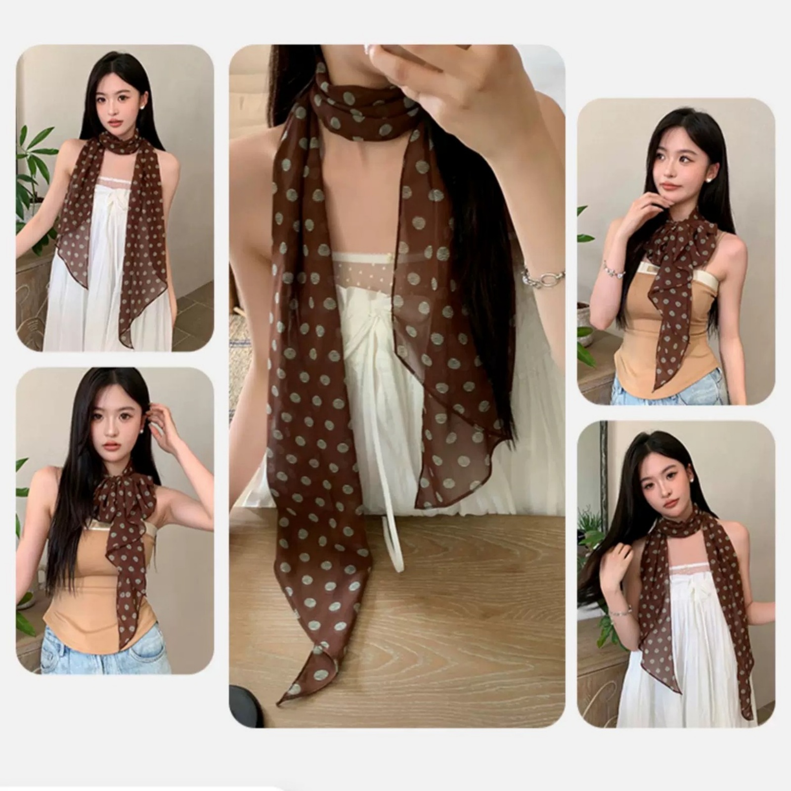 Vintage Polka Dot Chiffon Scar - Vintage Fashion Wear ulasan dan harga