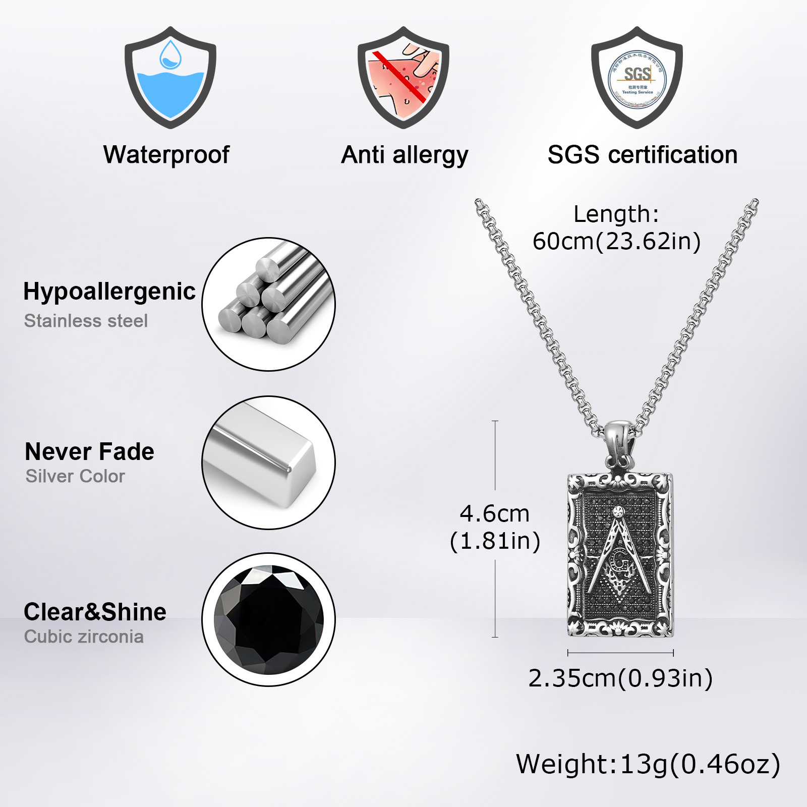 Freemason Square Pendant Neckl - Vintage Fashion Tags ulasan dan harga