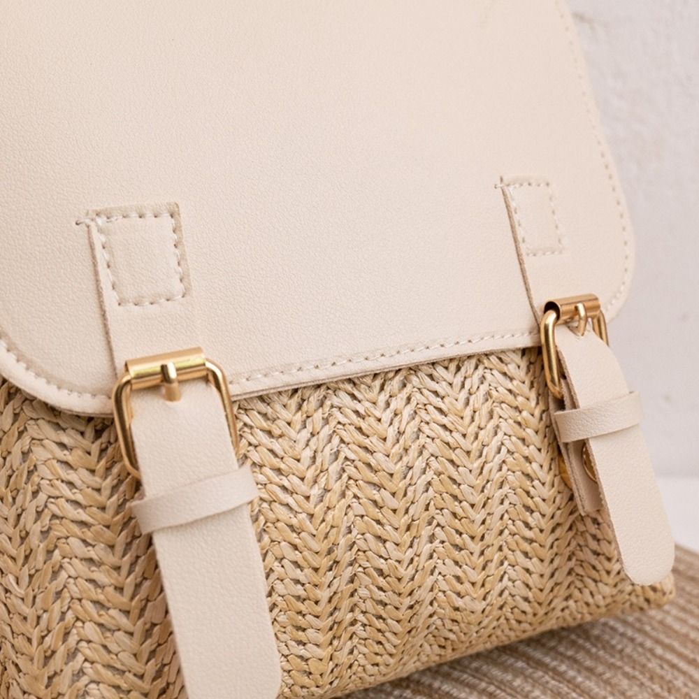 Fashion PU Leather Straw Backp - Vintage Fashion Looks ulasan dan harga