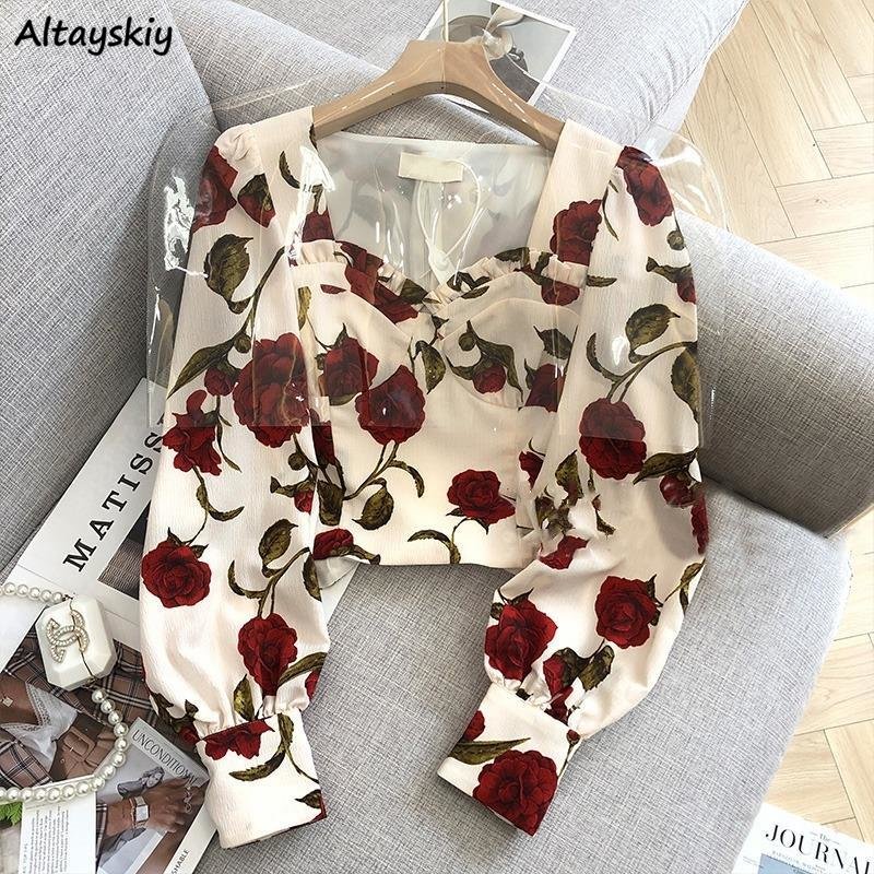 S-3XL Rose Blouses for Women S - Retro Vintage Korean Fashion ulasan dan harga