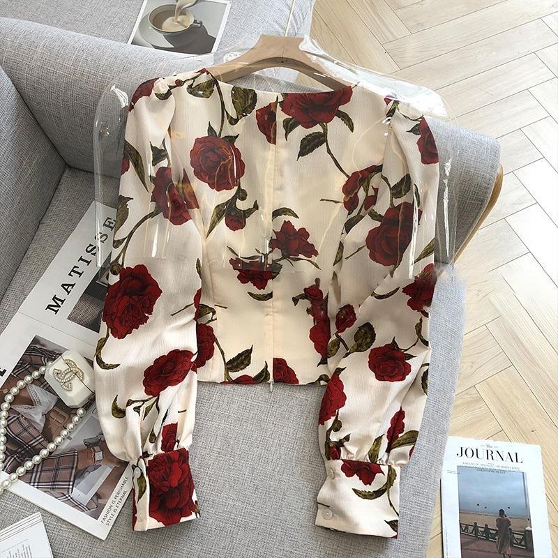 S-3XL Rose Blouses for Women S - Retro Vintage Korean Fashion ulasan dan harga