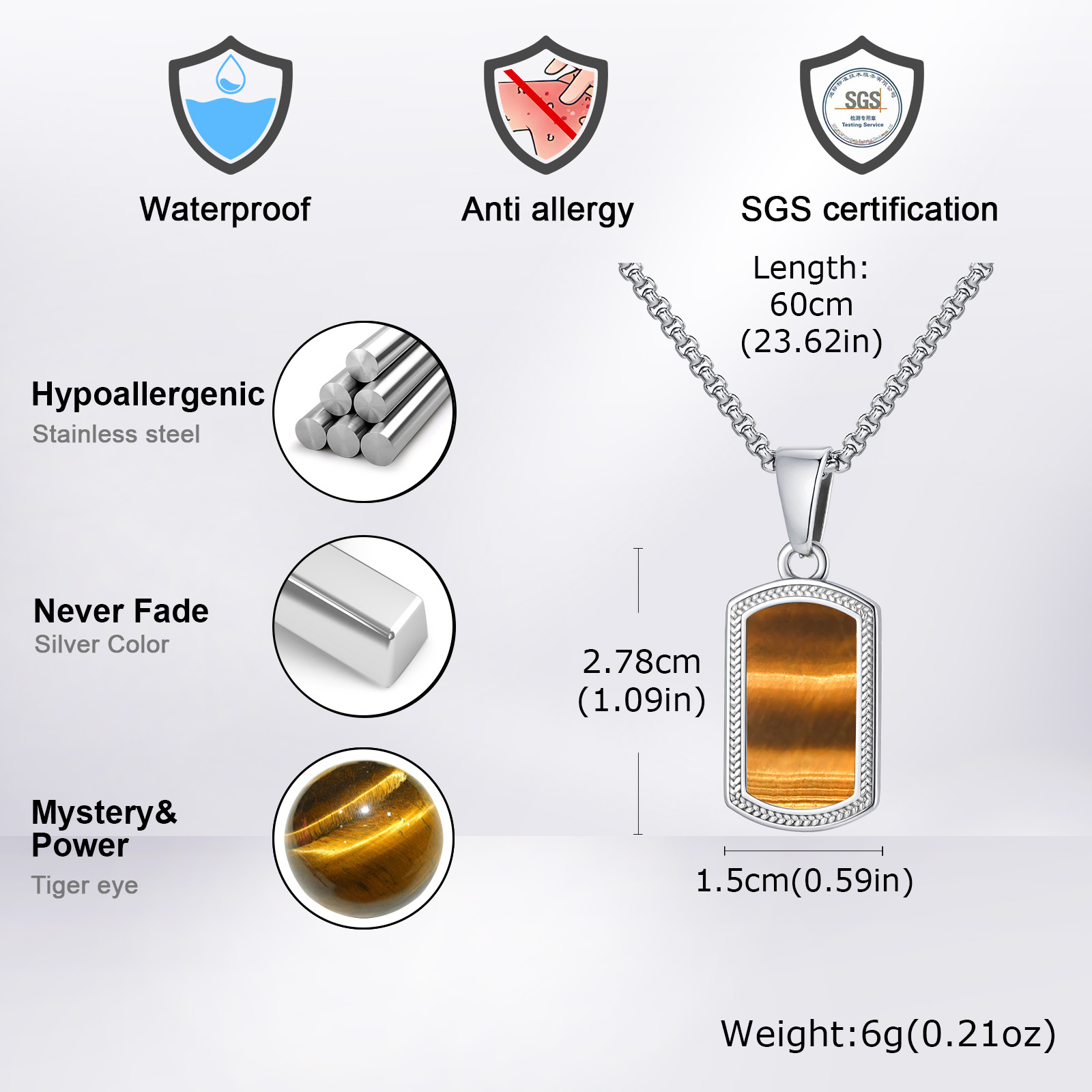 Vnox Stainless Steel Tiger Eye - Vintage Fashion Tags ulasan dan harga